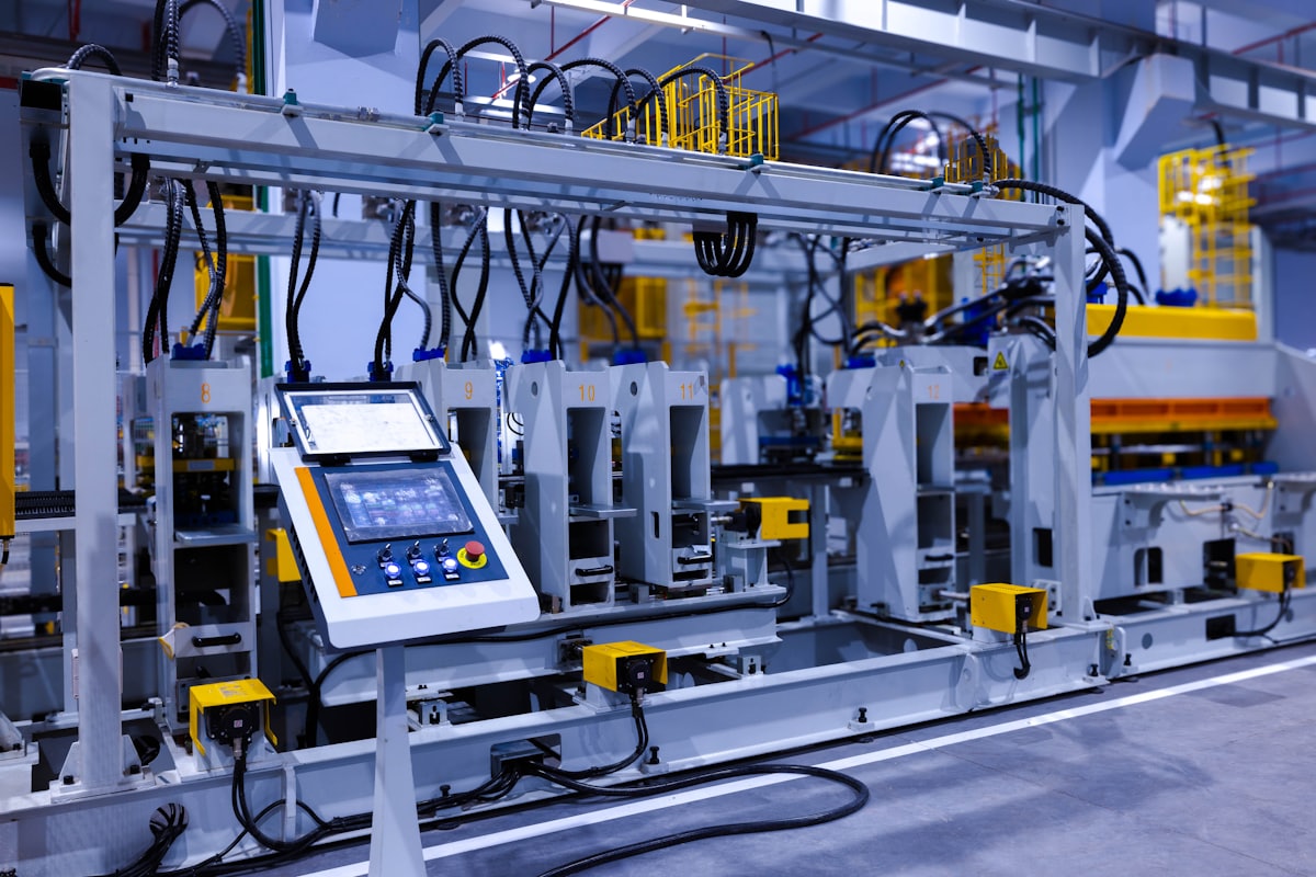 Panou de comandă cu ecran tactil pe un utilaj industrial CNC